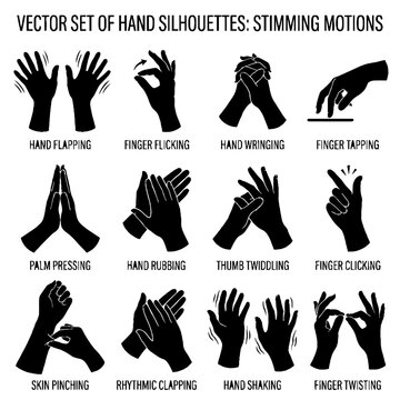 Vector hand silhouettes stimming motions.
