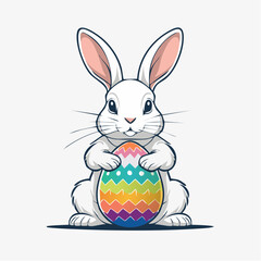 Fototapeta premium Cute Easter Bunny Holding a Decorated Egg