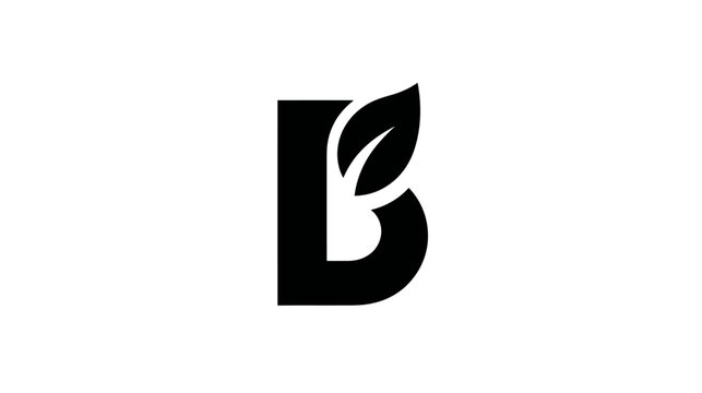 Modern stylized black letter B with integrated leaf design, representing nature, organic concepts, or an initial monogram