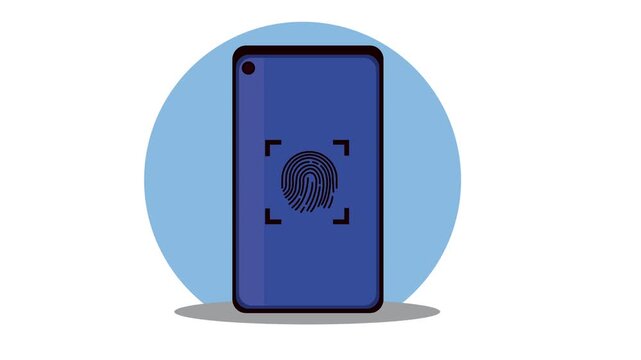 Smartphone fingerprint scanning animation for secure biometric authentication and mobile identity protection technology.