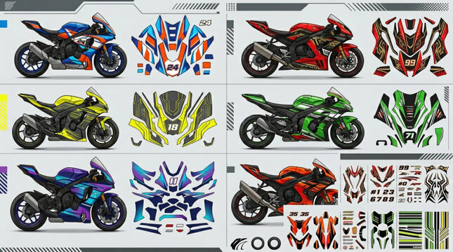 Collection of Sport Motorcycles with Custom Decal Kits.