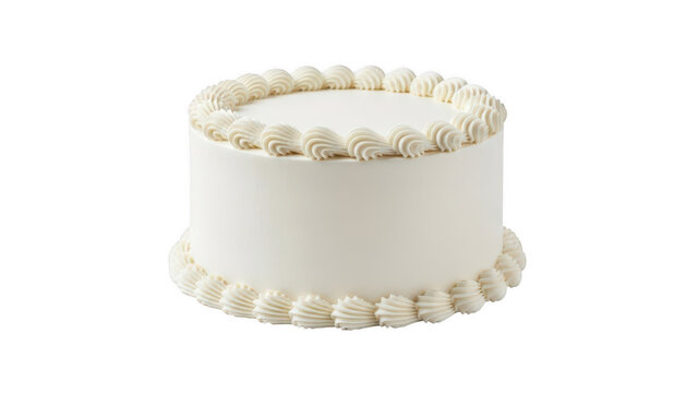 Classic round white cake with simple piping design isolated, frosting
