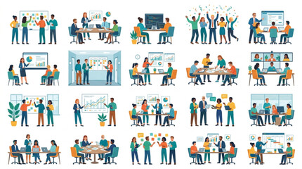 Fototapeta premium Diverse group of people collaborating in business meetings and presentations.