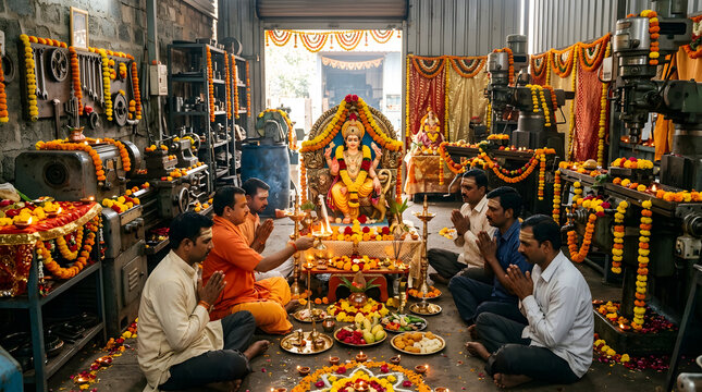 Devotees Offer Prayers to a Deity During a Religious Ceremony.