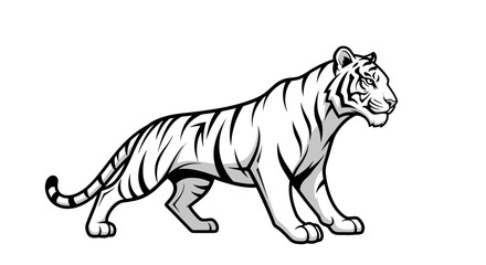 Fototapeta premium Stylized White Tiger Walking Side View - Vector Illustration