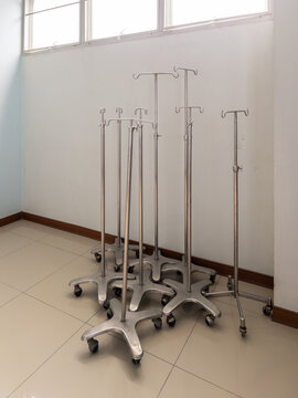 Stainless Steel IV Pole Stands with Wheels in Medical Facility