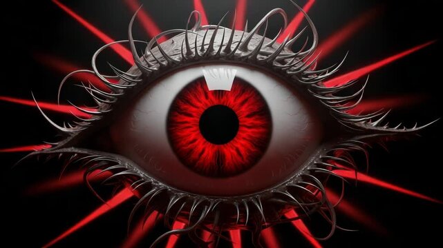 Surreal closeup of a glowing red cybernetic eye
