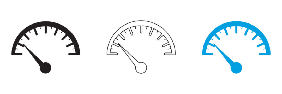 Speedometer Icon Set, Speed Gauge Indicators, Performance Meter Symbols, Speed Signs Vector Illustration