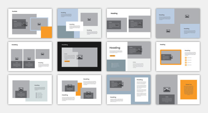 A collection of modern case study slides with various layouts and designs