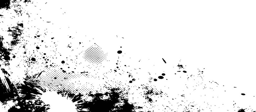 Abstract Black and White Grunge Splatter Halftone Background Texture Overlay