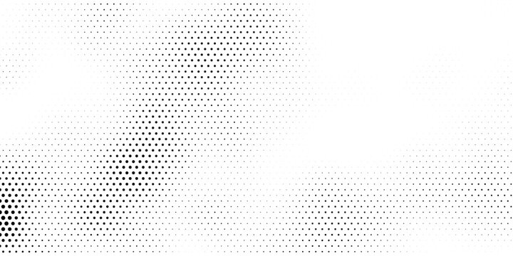 Grunge halftone gradient background. Faded grit noise texture. White and black sand wallpaper. Retro pixelated backdrop. Anime or manga style comic overlay. Vector graphic design textured template