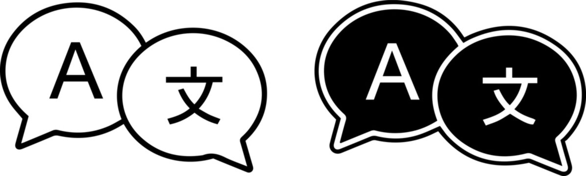 Translation icon set, language speech bubbles with letter a and chinese character
