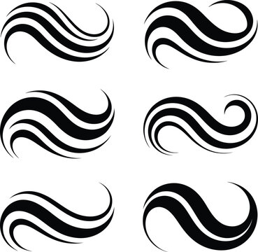 Decorative black swirls and s-shaped graphic elements with decorative, abstract