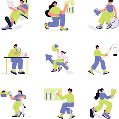 Fototapeta premium Workplace Communication Flat Style Illustrations 