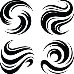 Fototapeta premium Four abstract black swirls on white background with abstract shape, black design