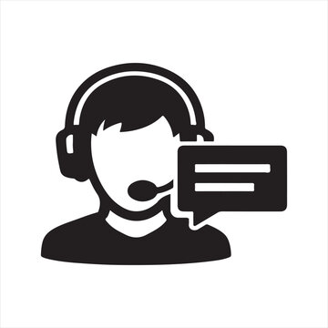 Black Live Chat Support Agent with Headset Silhouette Icon for Online Help

