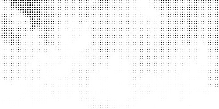 Grunge halftone gradient background. Faded grit noise texture. White and black sand wallpaper. Retro pixelated backdrop. Anime or manga style comic overlay. Vector graphic design textured template