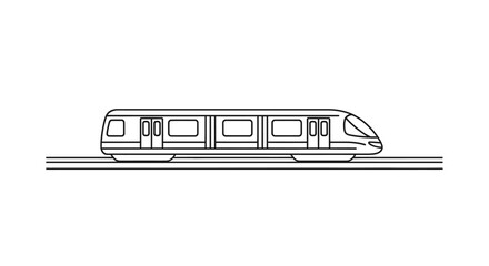Modern train on tracks, simple line art illustration © galerymaregi