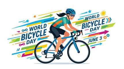 Fototapeta premium Celebrate World Bicycle Day with vibrant illustration of a cyclist riding a bicycle on June 3rd with colorful abstract background