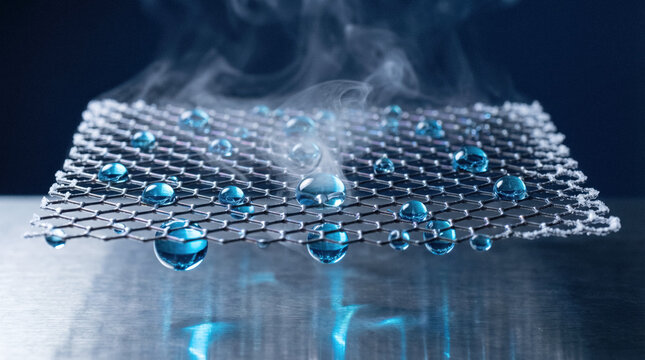 Graphene sheet with water droplets and phase transition light
