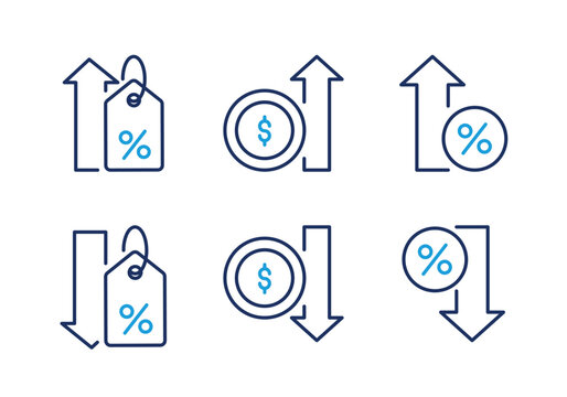 Economic and Currency Indicators thin line icon set. Minimal web icons