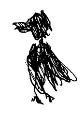 Fototapeta premium Monochrome sumi ink drawing of a simple and surreal single crow, made with a bamboo pen