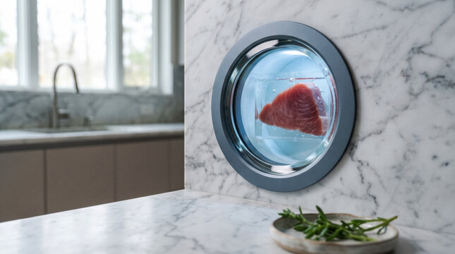 Minimalist kitchen with integrated home bioreactor tuna