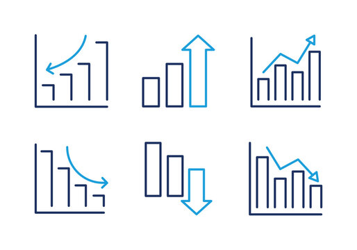 Bar Analysis and Statistical Trends thin line icon set. Minimal web icons