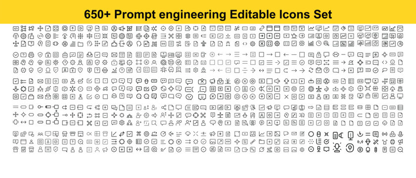 650+ Prompt Engineering Editable Line Vector Icons Set