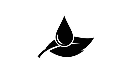 Fototapeta premium Black ink drop on a green leaf icon, clean design, isolated on white background
