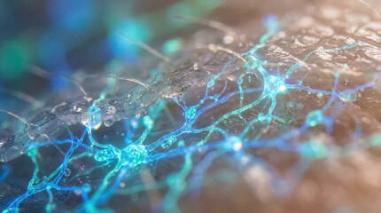 Fototapeta na wymiar Microscopic view of bio-luminescent cells in tissue