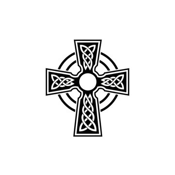 Celtic Cross Vector Symbol with Interlaced Knotwork and Circle