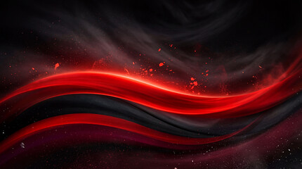 Abstract dark background with red glowing waves and splatters for digital art and modern design projects © Alamgir@