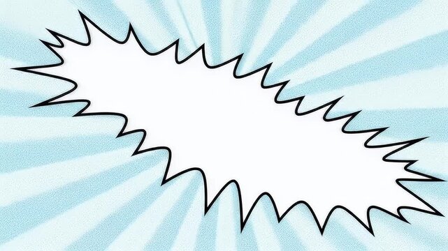 Comic book explosion bubble with a jagged black outline on a light blue radial burst