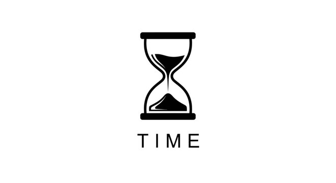 Hourglass icon with the word TIME, representing time passing, urgency, and deadlines