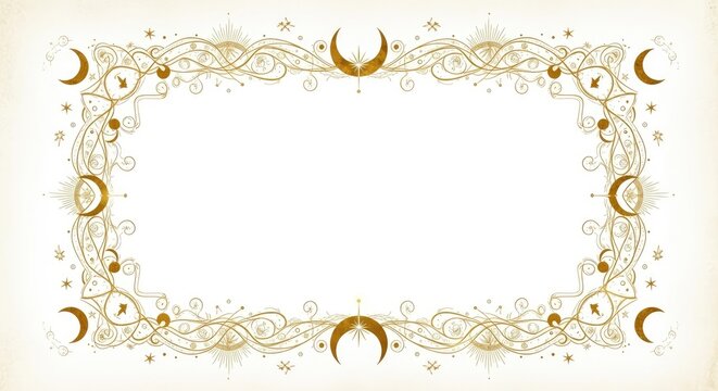 Ornate golden celestial frame with moon and star patterns