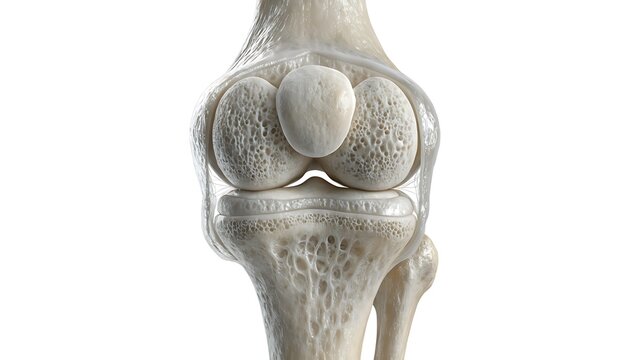 3d medical illustration of human knee joint anatomy with patella highlighted