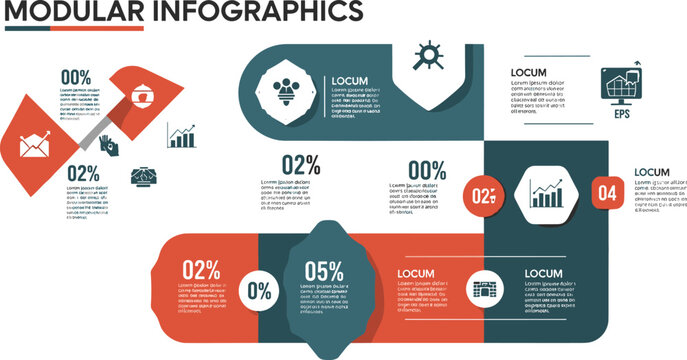 Modular business infographic template vector with data charts process blocks analytics elements and modern corporate presentation design