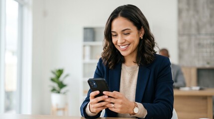 Fototapeta premium Smiling Professional Using Smartphone with Clean Background