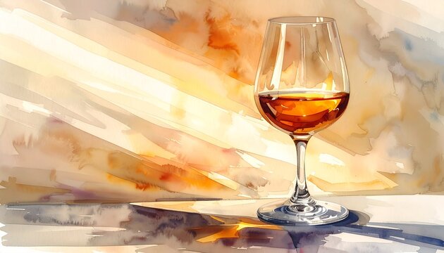 Single Malt- -A crystal tumbler of amber-colored aged scotch with a single 