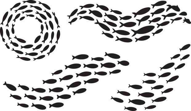 School of fish silhouette underwater flow set