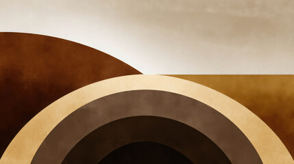 Fototapeta premium Abstract earth tone semi circle art. The artwork has various shades of brown and beige, and the composition evokes a sense of tranquility and style