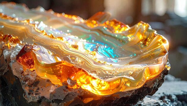 Iridescent Glass- -Macro photography of swirling molten glass with internal 