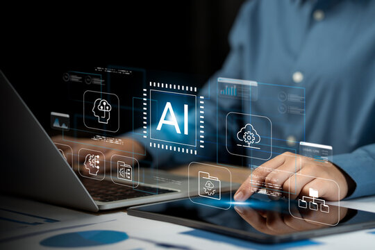 AI, Artificial Intelligence concept. user identity, and language processing, intelligent systems enhancing digital operations, data security, automation and learning innovation.