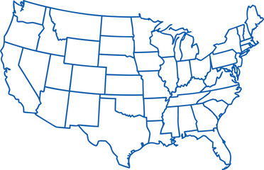 Fototapeta premium USA Map Outline Illustration. United States Map Design. Political USA Map Concept. USA States Map Infographic Design. American Map Silhouette Illustration. USA Geographic Map Design. United States Out