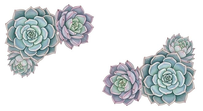 Watercolor succulent plant corner frame border isolated on white background