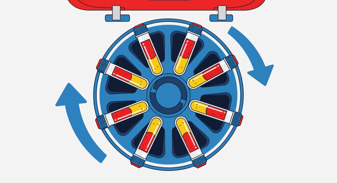 A graphic illustration of a rotating wheel with colorful sections and arrows