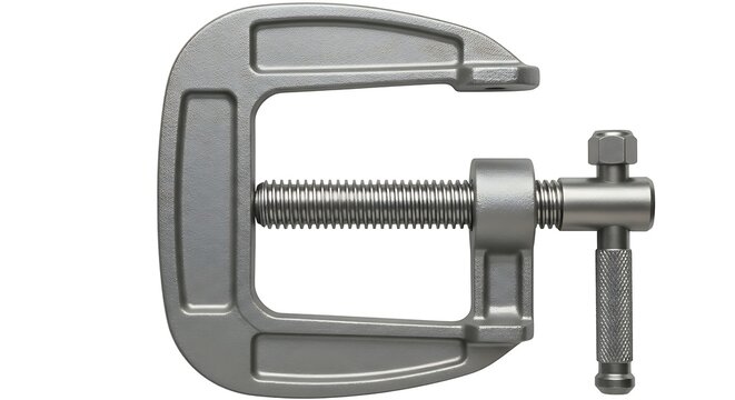Heavy duty metal c-clamp isolated on white background for construction