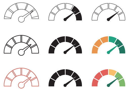 High power level gauge icon set, performance meter symbol