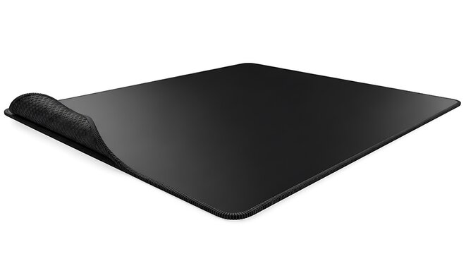 Empty black mouse pad with rubber base isolated on white background